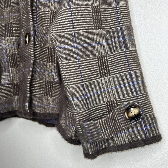 Cyrus Knits Brown & Blue Glen Plaid Collared Peacoat Sweater Jacket Sz S - Picture 6 of 11